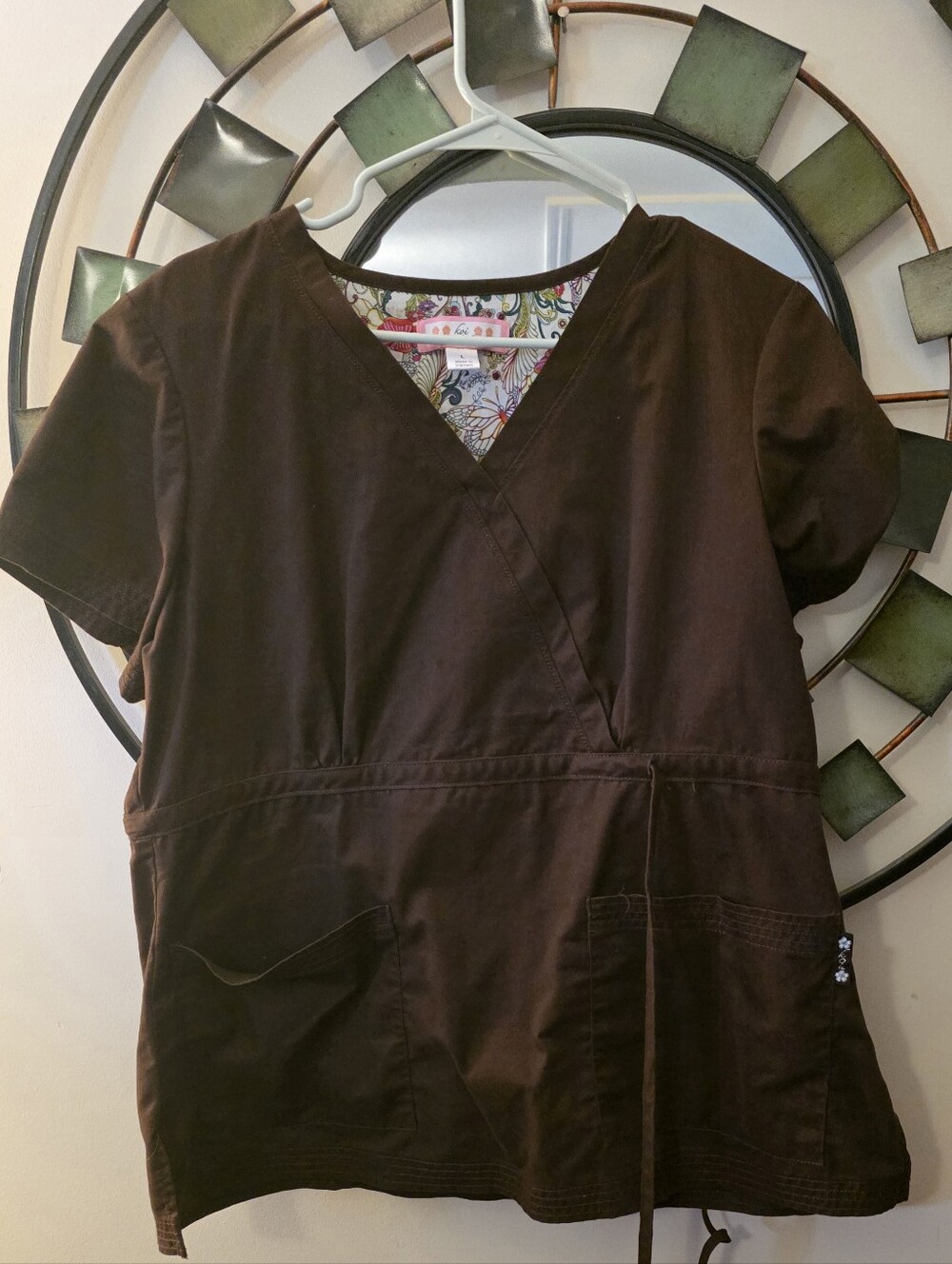 Koi Katelyn Mock Wrap Scrub Top In Brown, Size L